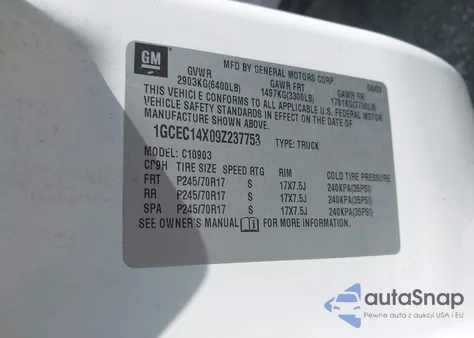 2009 Chevrolet Silverado 1500 Work Truck from USA, damaged, VIN 1GCEC14X09Z237753